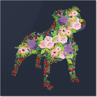 Floral Staffordshire Bull Terrier Posters and Art